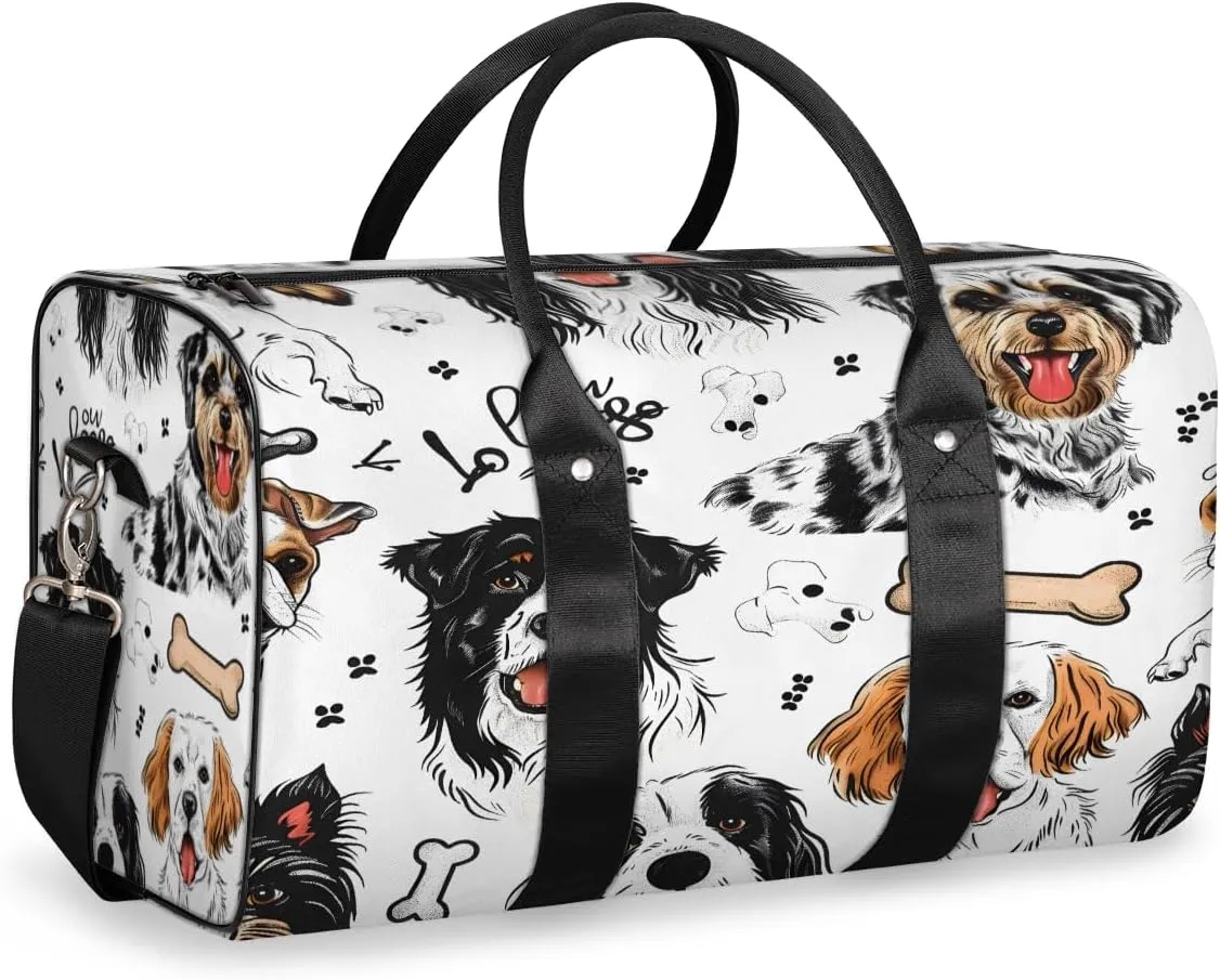 Dog Print Travel Duffle Bag, Sports Gym Bags for Women Men, Carry On Weekender Overnight Workout Airplane Trips Bag