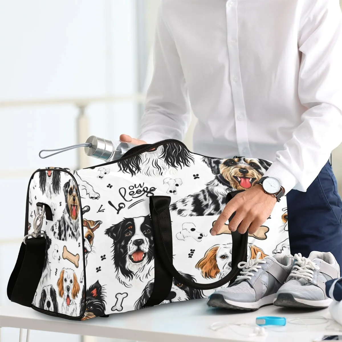Dog Print Travel Duffle Bag, Sports Gym Bags for Women Men, Carry On Weekender Overnight Workout Airplane Trips Bag