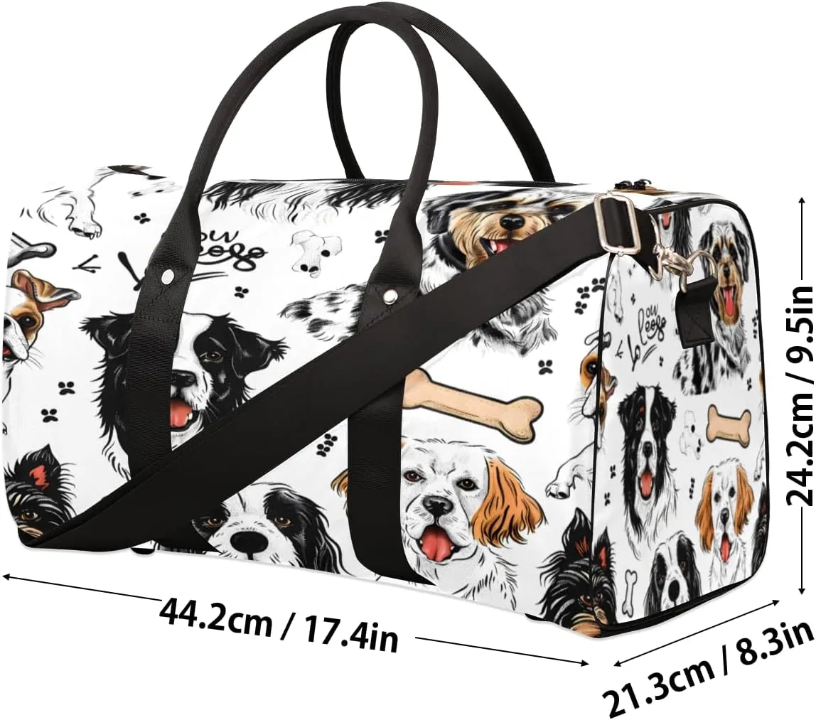 Dog Print Travel Duffle Bag, Sports Gym Bags for Women Men, Carry On Weekender Overnight Workout Airplane Trips Bag