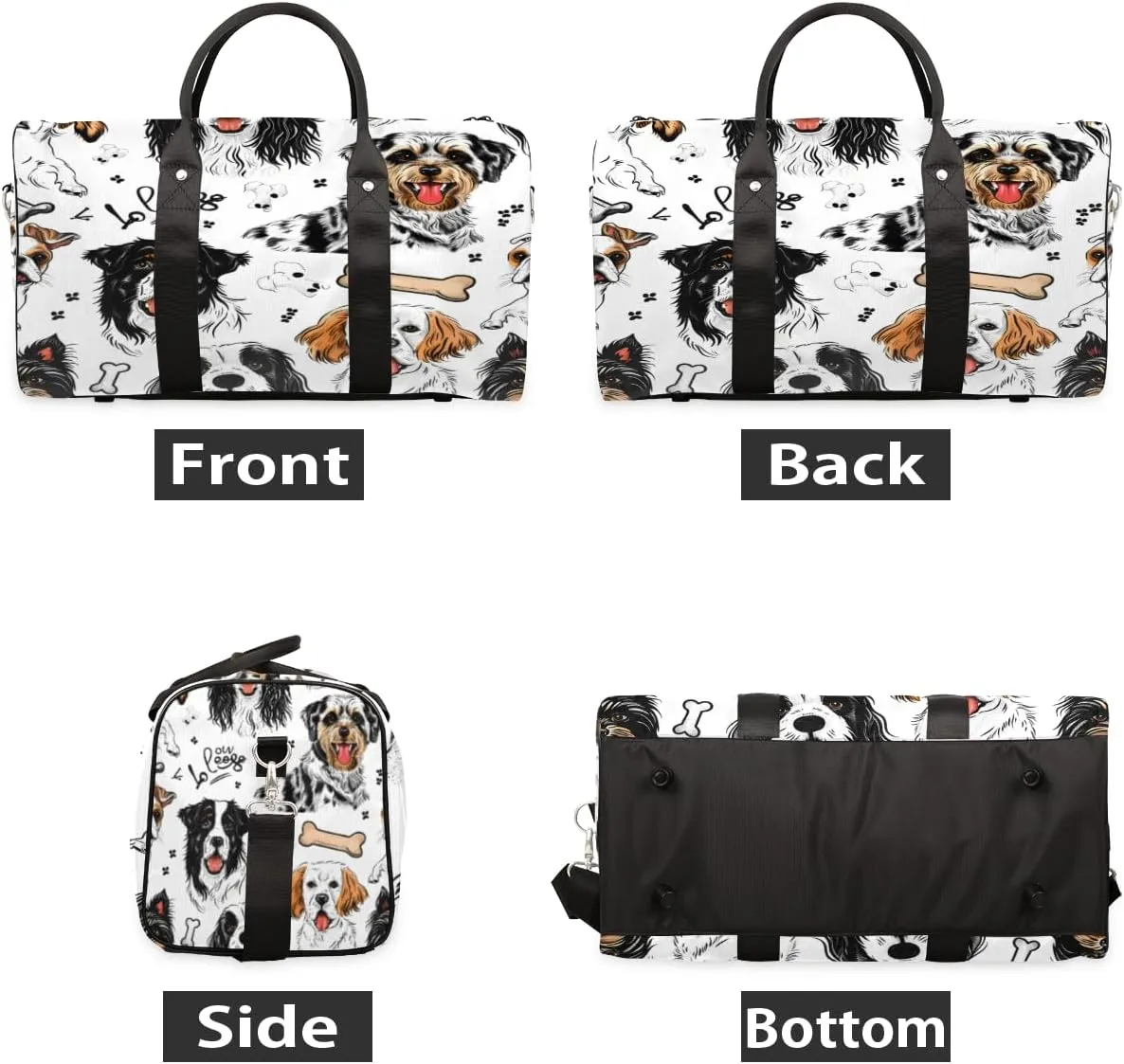 Dog Print Travel Duffle Bag, Sports Gym Bags for Women Men, Carry On Weekender Overnight Workout Airplane Trips Bag