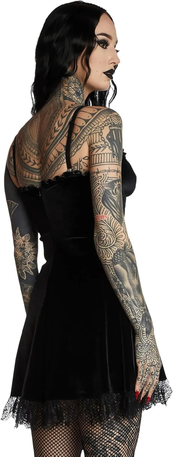 Dolls Kill Blind Faith Velvet Dress by Widow – Velvet Mini Dress with Lace Trim and Cross Design for Dark Romantic Fashion