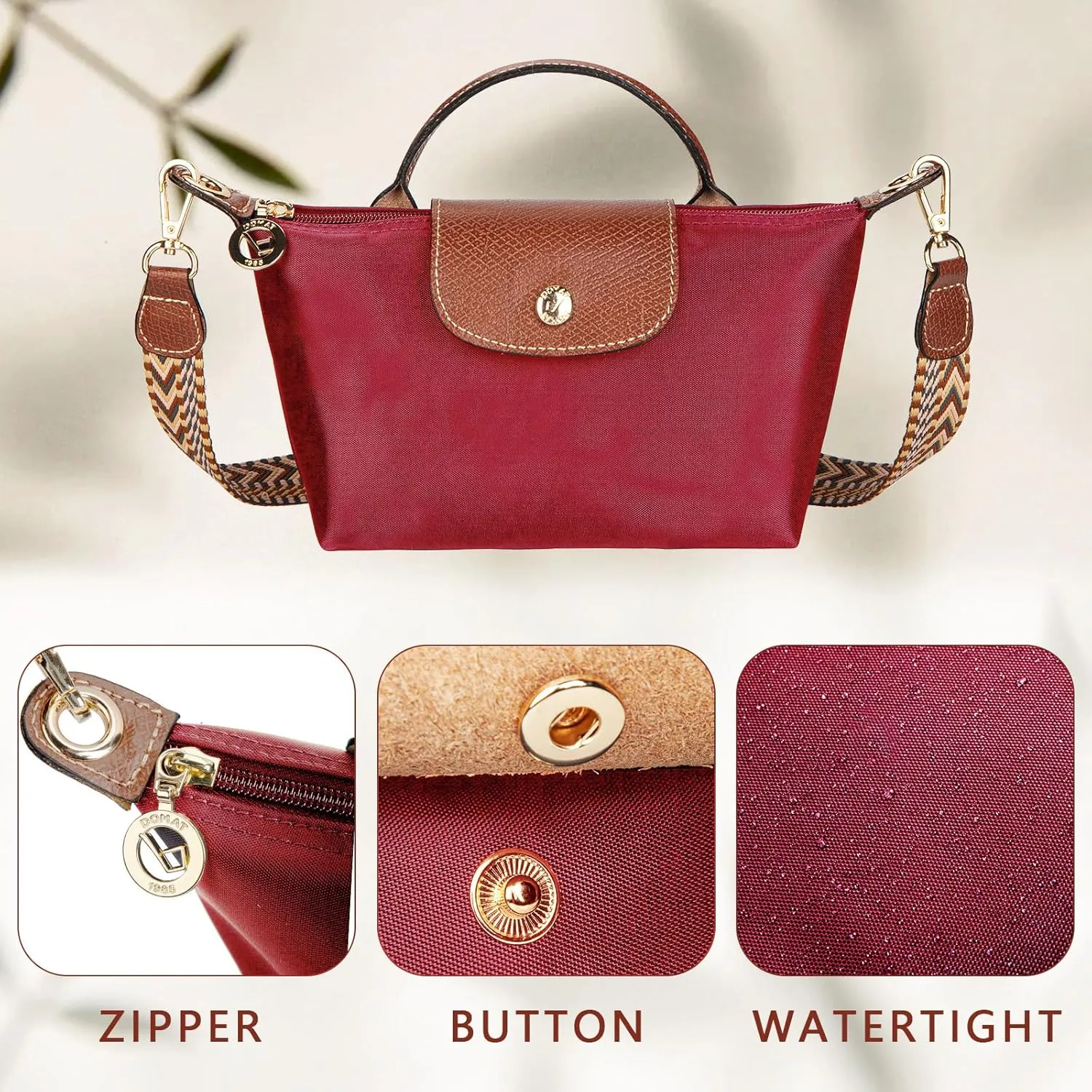 DOMAT Crossbody Bag for Women, Chic Lightweight Purse with Leather Top-handle, Compact Clutch Bag, Shoulder Handbag