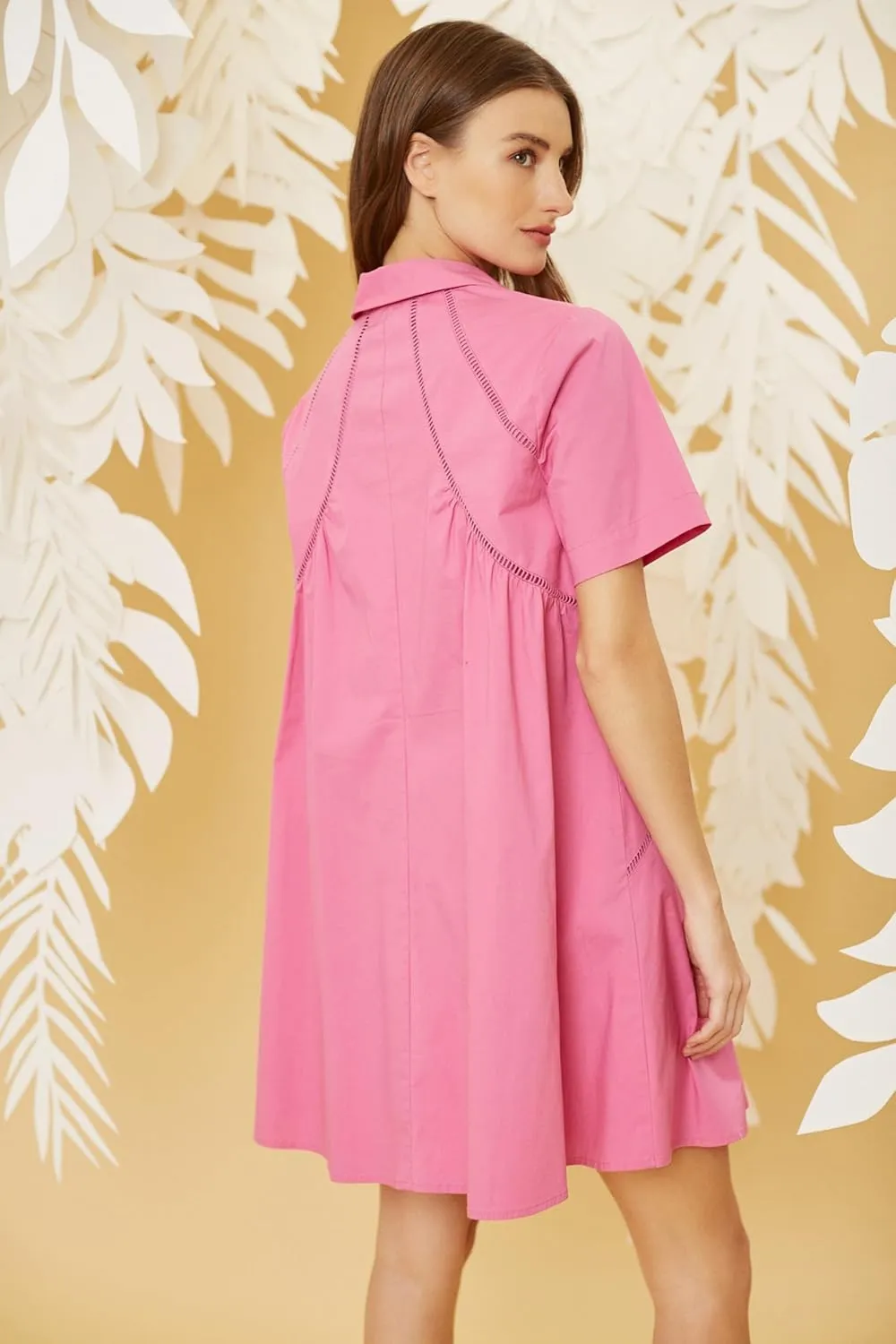 Donna Morgan Collared Shirt Ladder Embroidery Trim Detail | Casual Dresses for Women