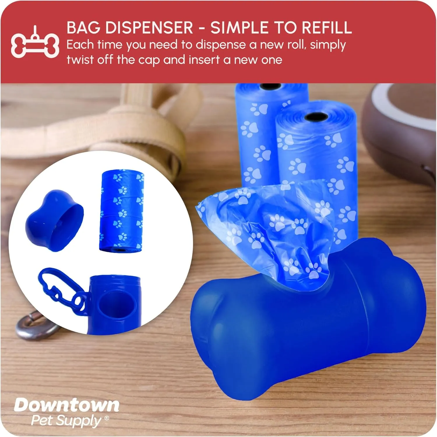 Downtown Pet Supply Rainbow Paw Print Poop Bags (520 CT & 2 Dispensers) - Leak-Proof, Unscented, Clips to Dog Leashes & Harnesses