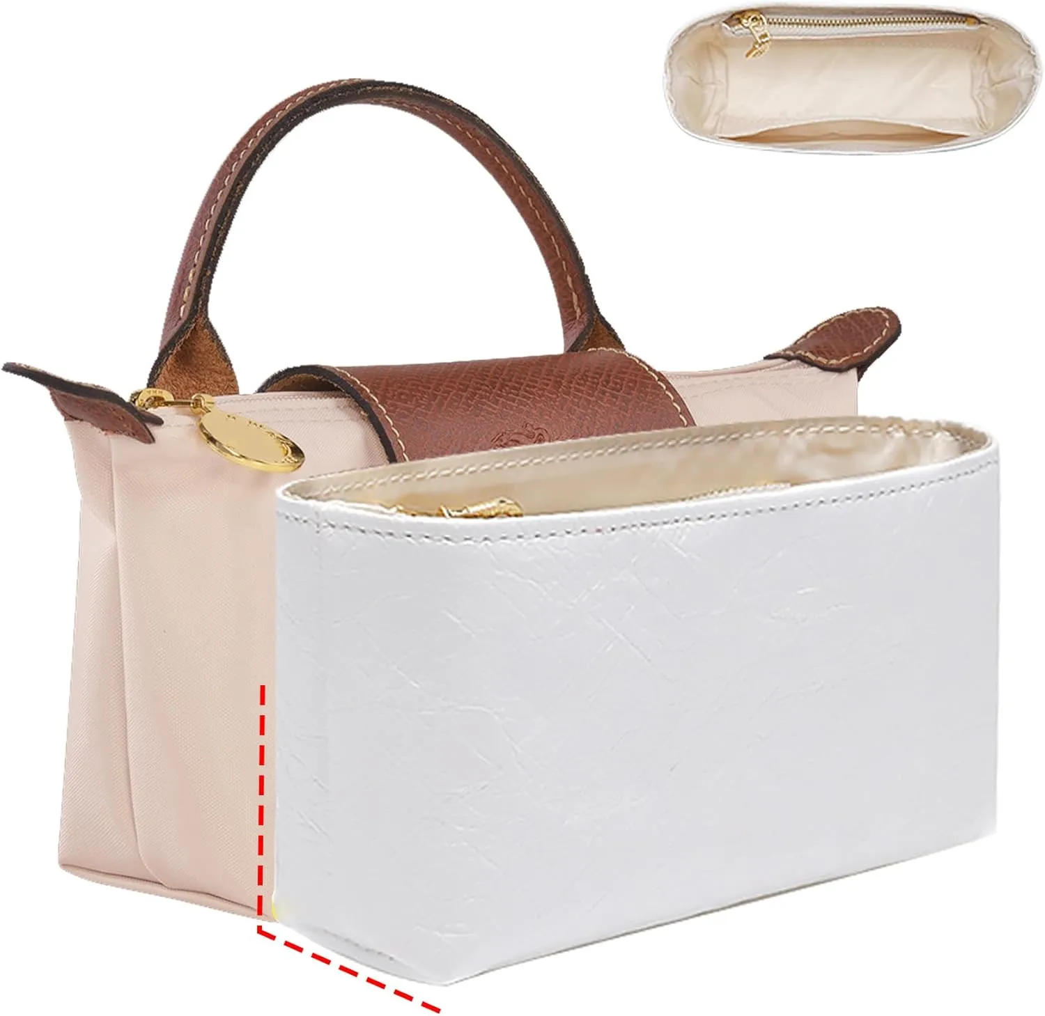 Doxo Longchamp Mini Organizer Insert, Purse Organizer Insert for Le Pliage Mini and More, Lightweight Waterproof DupontPaper Bag Inner Linner Shaper, Keeps Bags Shaped & Neat(White, XS)