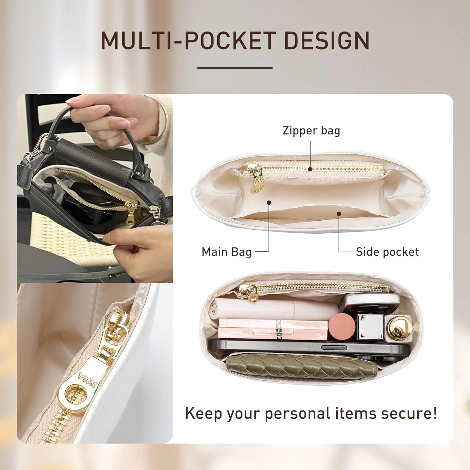 Doxo Longchamp Mini Organizer Insert, Purse Organizer Insert for Le Pliage Mini and More, Lightweight Waterproof DupontPaper Bag Inner Linner Shaper, Keeps Bags Shaped & Neat(White, XS)