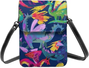 dragons cartoon medieval abstract Crossbody Cell Phone Purse for Women Girls Leather Mini Cross Body Bags Small Shoulder Bags