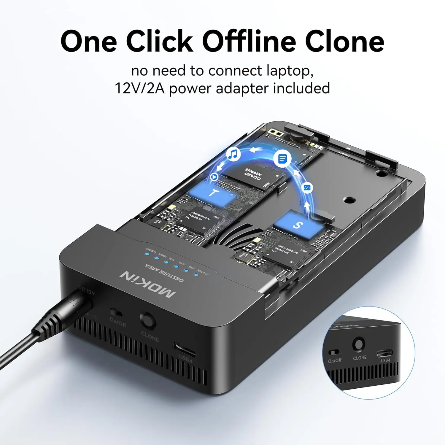 Dual-Bay Offline Clone Tool-Free NVMe M.2 SSD Enclosure 40Gbps USB4 with Cooling Fan, Compatible with MacBook M4/Pro/Max, Mac Mini, Supports NVMe PCIe Size 2230/2242/2260/2280 (Up to 8TB)
