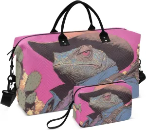 Duffel Bag Set for Travel Gym Sport, Weekender Bag Carry on Overnight Bags for Women Men-Cowboy Lizard Print