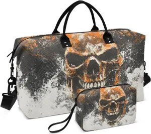 Duffel Bag Set for Travel Gym Sport, Weekender Bag Carry on Overnight Bags for Women Men-Vintage Skull Print