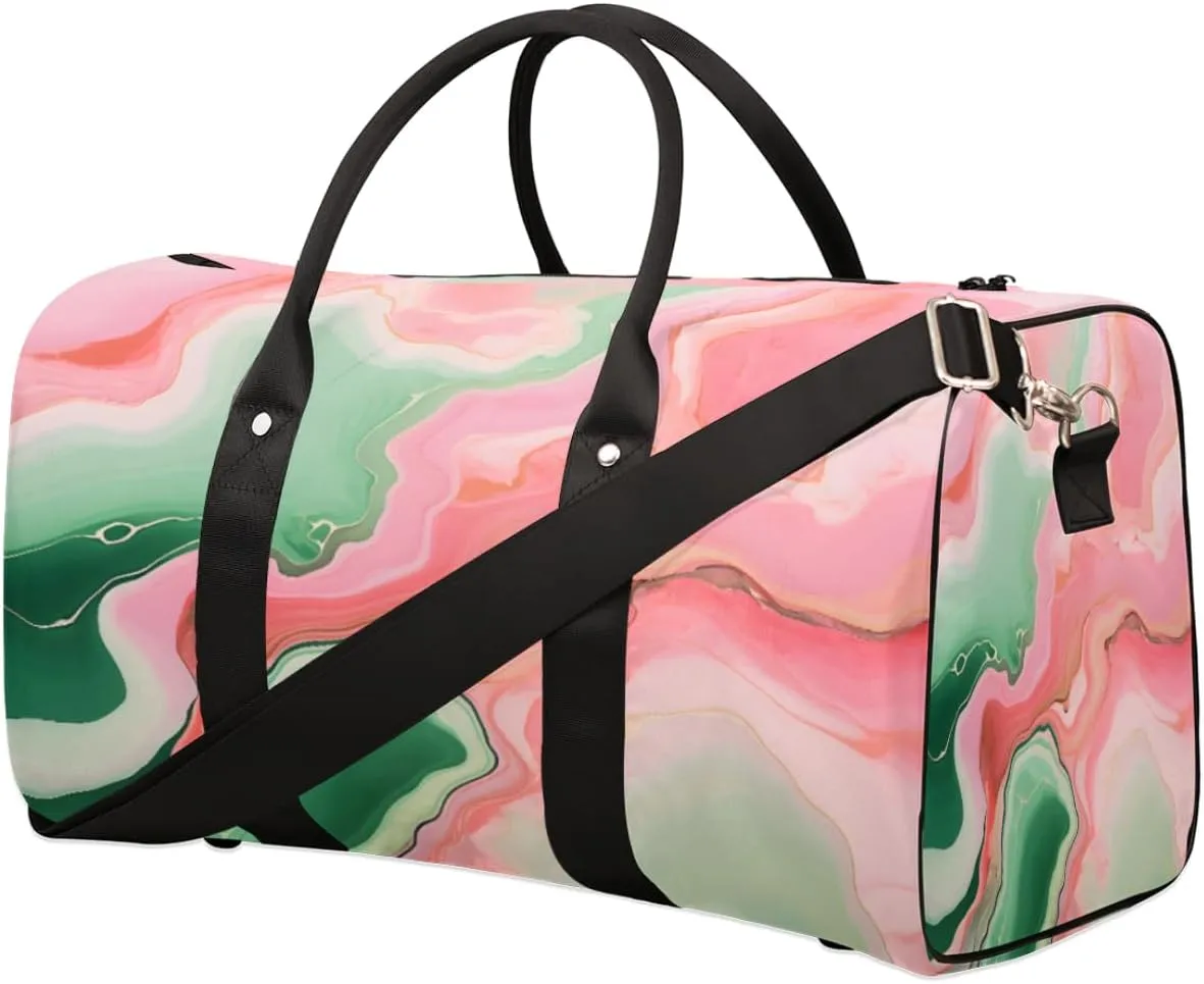 Duffel Bags Ink Paint Abstract Large Tote Bag Pinks Green Liquid Texture Overnight Travel Bags for Women Men Lightweight Duffel Bag Adjustable Strap Carry On Bag Waterproof Gym Travel Bag