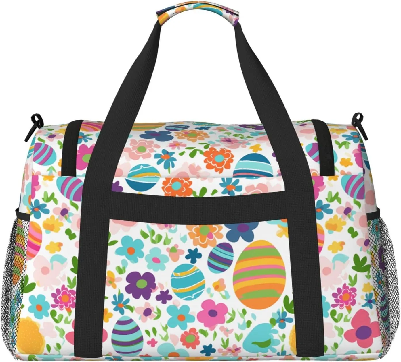 Easter Egg And Flowers Travel Weekender Overnight Bags Foldable Hand Travel Bag Sport Gym Duffel Bag For Men Women