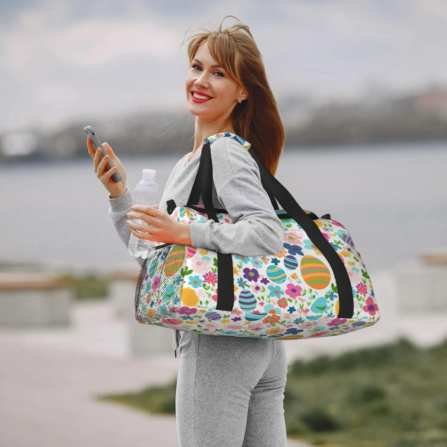 Easter Egg And Flowers Travel Weekender Overnight Bags Foldable Hand Travel Bag Sport Gym Duffel Bag For Men Women