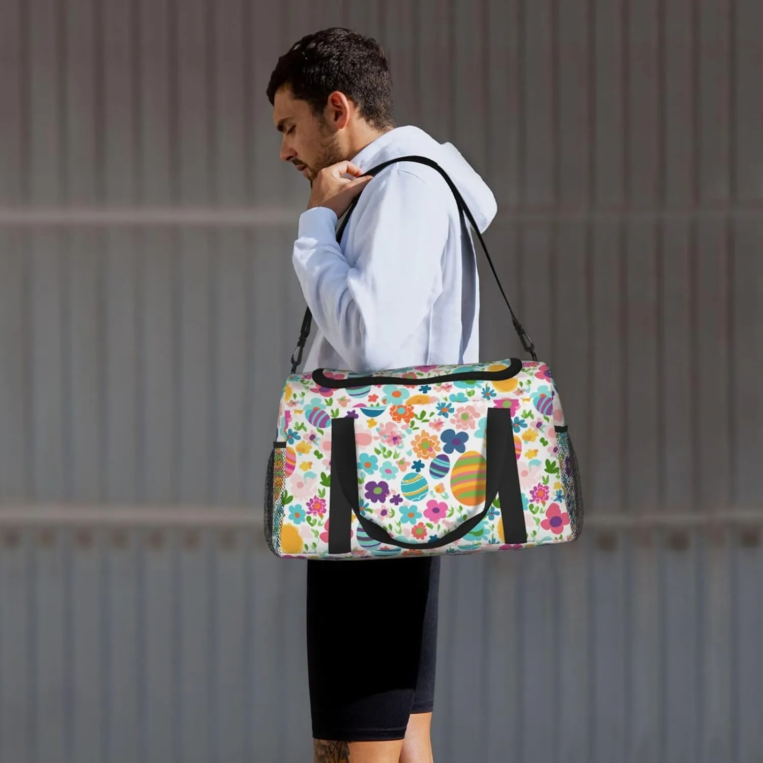 Easter Egg And Flowers Travel Weekender Overnight Bags Foldable Hand Travel Bag Sport Gym Duffel Bag For Men Women