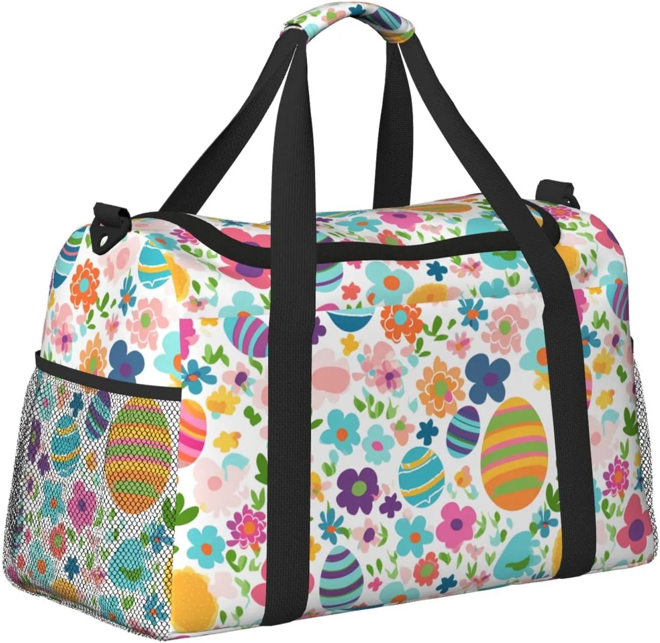 Easter Egg And Flowers Travel Weekender Overnight Bags Foldable Hand Travel Bag Sport Gym Duffel Bag For Men Women