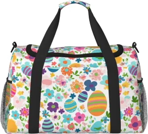 Easter Egg And Flowers Travel Weekender Overnight Bags Foldable Hand Travel Bag Sport Gym Duffel Bag For Men Women