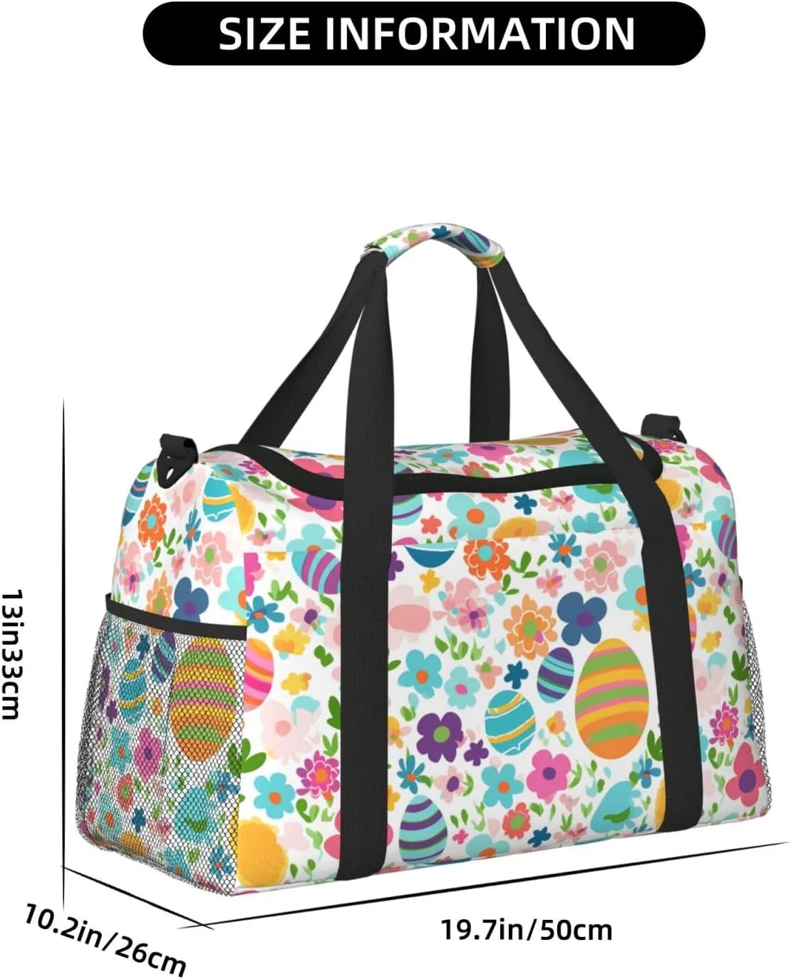 Easter Egg And Flowers Travel Weekender Overnight Bags Foldable Hand Travel Bag Sport Gym Duffel Bag For Men Women