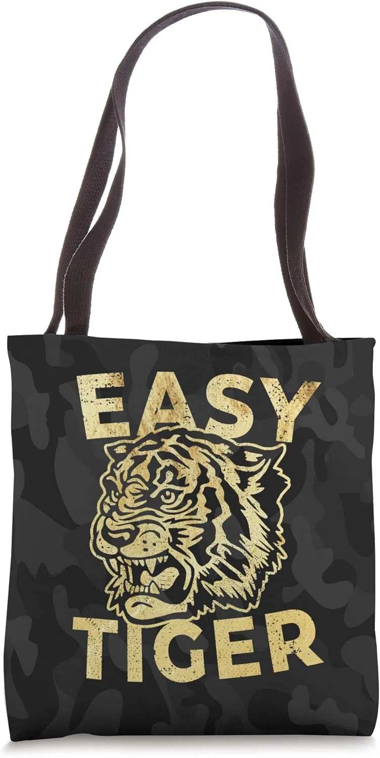 Easy Tiger Cool Distressed Tiger Roar Trendy Animal Print Tote Bag
