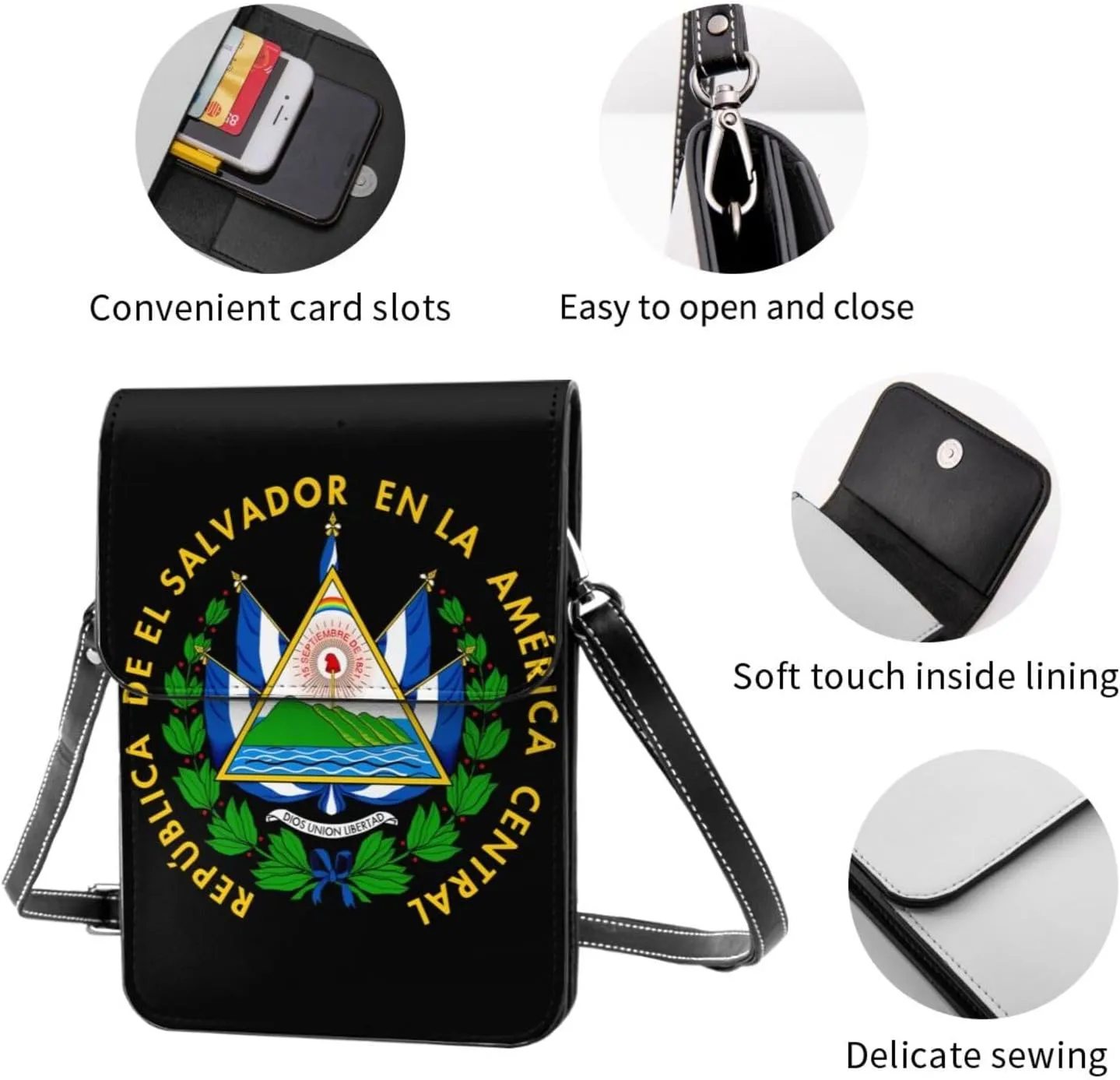El Salvador Flag Leather Crossbody Phone Purse for Women Cute Wallet Bags Lightweight Mini Sling Bag