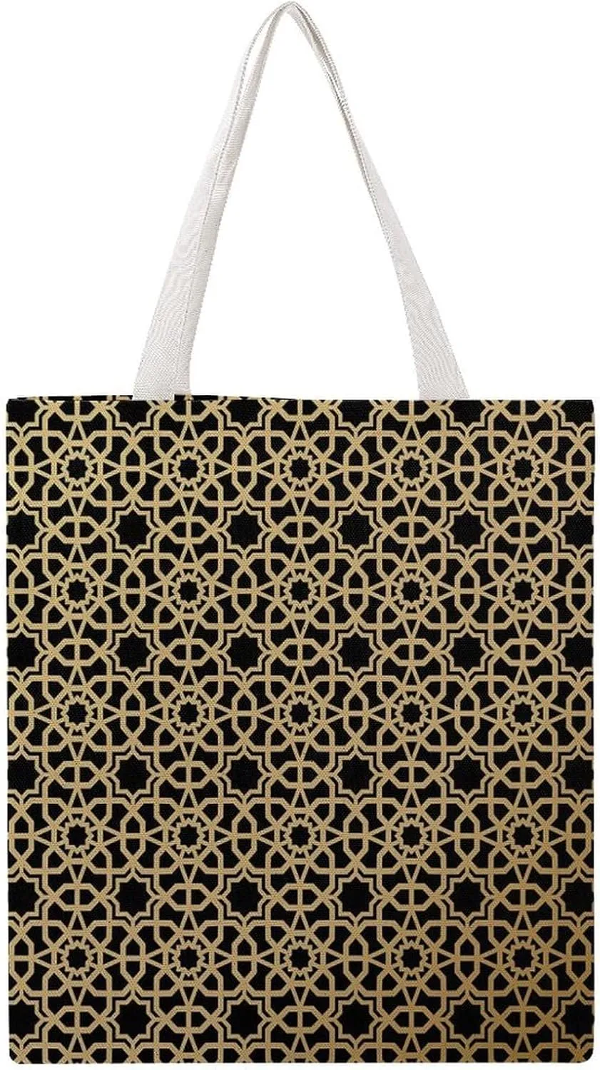 Elegant Gold Pattern Geometric Circles Canvas Tote Bag for Women Girl Canvas Shoulder Handbags Cute Large Purse