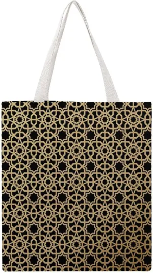 Elegant Gold Pattern Geometric Circles Canvas Tote Bag for Women Girl Canvas Shoulder Handbags Cute Large Purse
