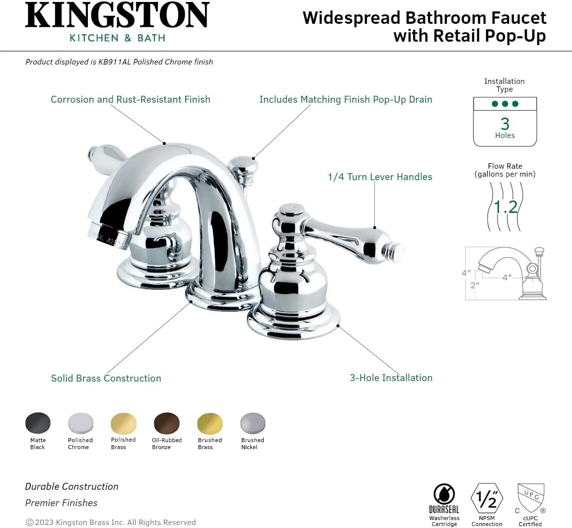 Elements of Design Magellan EB911AL Mini Widespread Lavatory Faucet with Retail Pop-Up, 4-Inch to 8-Inch, Polished Chrome