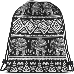 Elephant Drawstring Bags Backpack Bag Vintage Animal Floral Lotus Bohemian Mandala Pattern Tribal Boho Aztec Sport Gym Sack Drawstring Bag String Bag Yoga Bag for Men Women