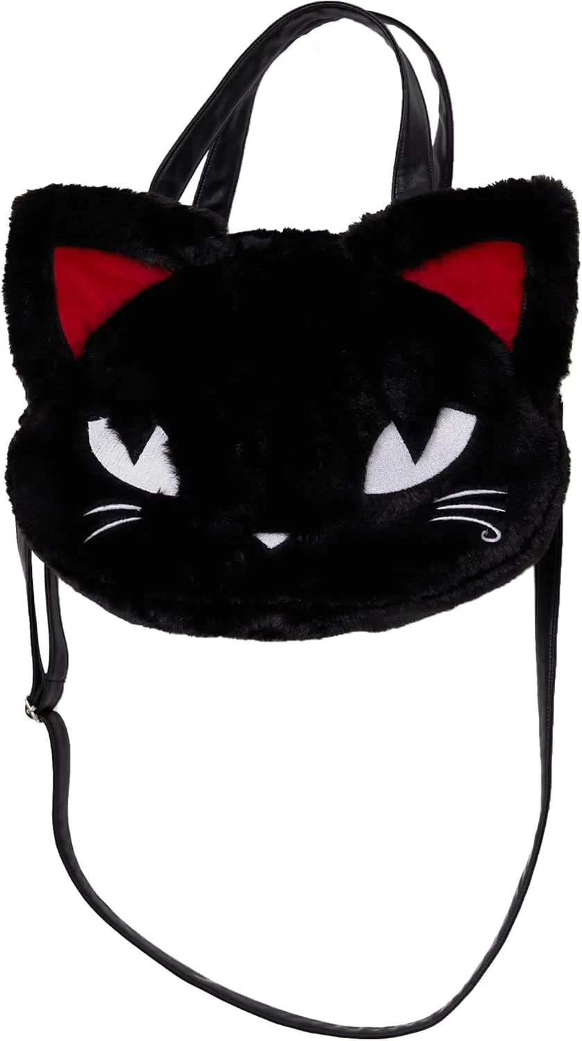 Emily the Strange Women Tote Bag Black Handle Bag Faux Fur Wallet Handbags