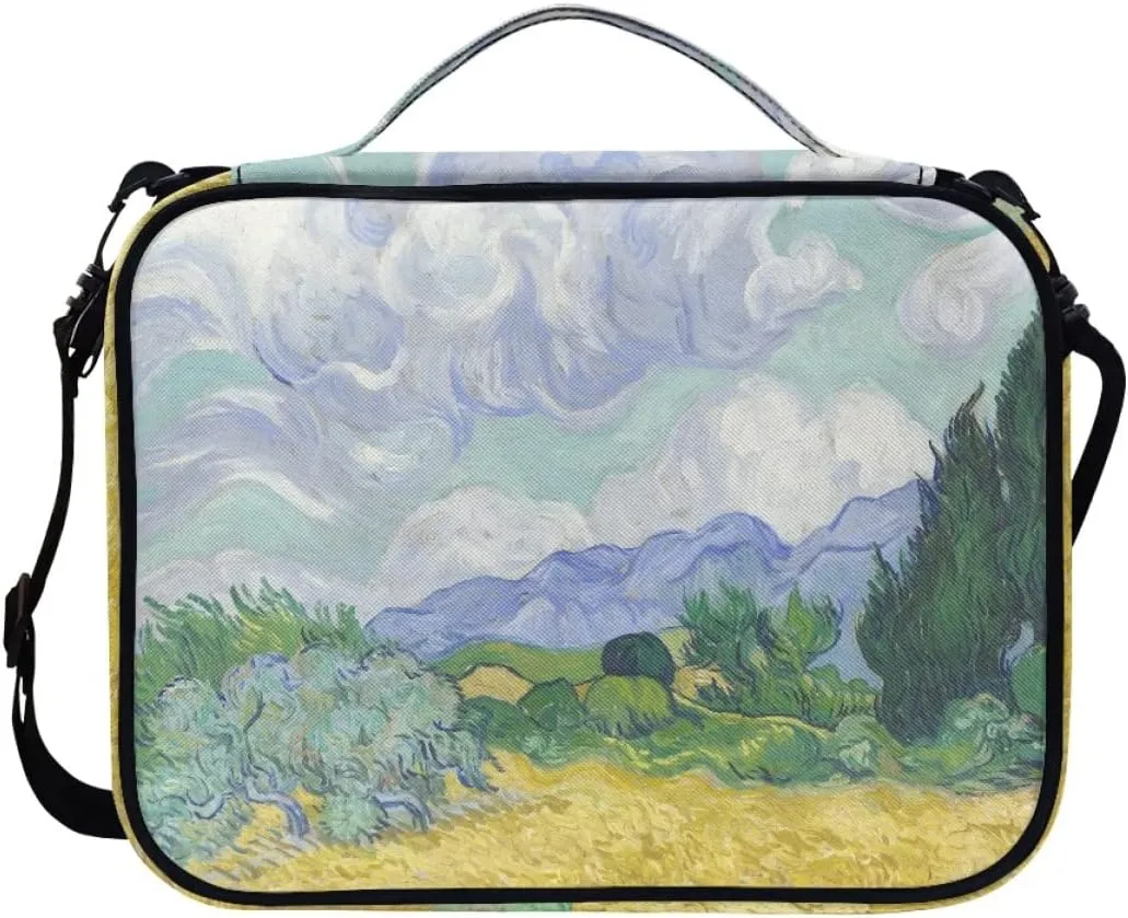 ENLACHIC Van Gogh Art Print Bible Covers for Women Zipper Bible Carrying Case Extra Large Size Bible Bag with Shoulder Strap,Wheat Field with Cypresses