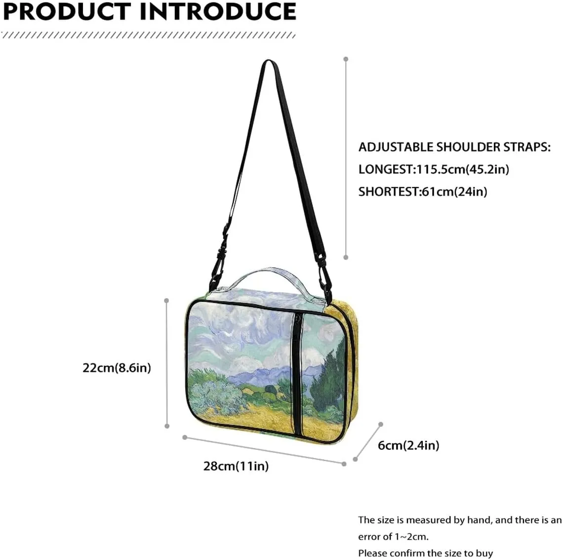 ENLACHIC Van Gogh Art Print Bible Covers for Women Zipper Bible Carrying Case Extra Large Size Bible Bag with Shoulder Strap,Wheat Field with Cypresses