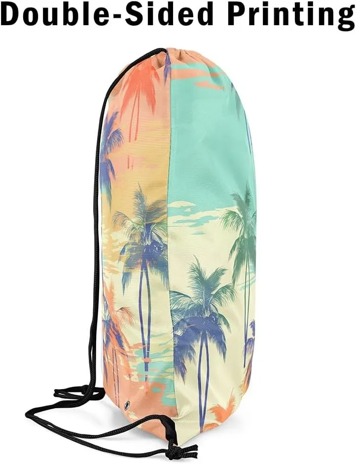 Erosebridal Tropical Drawstring Backpack 13x15.7,Watercolor Palm Tree Leaf Drawstring Bags,Green Plant Tree Draw String Back Bag,Jungle Botanical String Backpack,Oil Plainting Style Cinch Bag