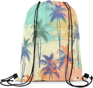 Erosebridal Tropical Drawstring Backpack 13x15.7,Watercolor Palm Tree Leaf Drawstring Bags,Green Plant Tree Draw String Back Bag,Jungle Botanical String Backpack,Oil Plainting Style Cinch Bag