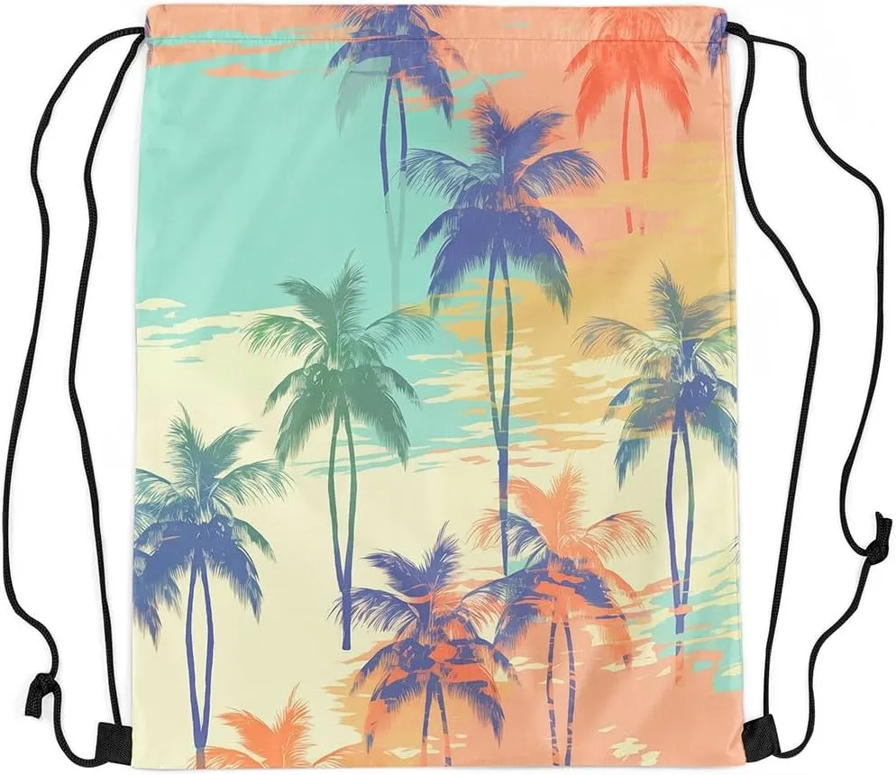 Erosebridal Tropical Drawstring Backpack 13x15.7,Watercolor Palm Tree Leaf Drawstring Bags,Green Plant Tree Draw String Back Bag,Jungle Botanical String Backpack,Oil Plainting Style Cinch Bag