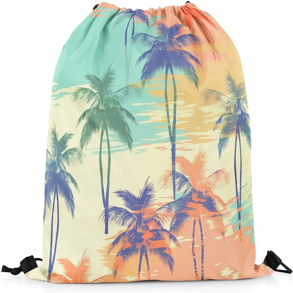 Erosebridal Tropical Drawstring Backpack 13x15.7,Watercolor Palm Tree Leaf Drawstring Bags,Green Plant Tree Draw String Back Bag,Jungle Botanical String Backpack,Oil Plainting Style Cinch Bag