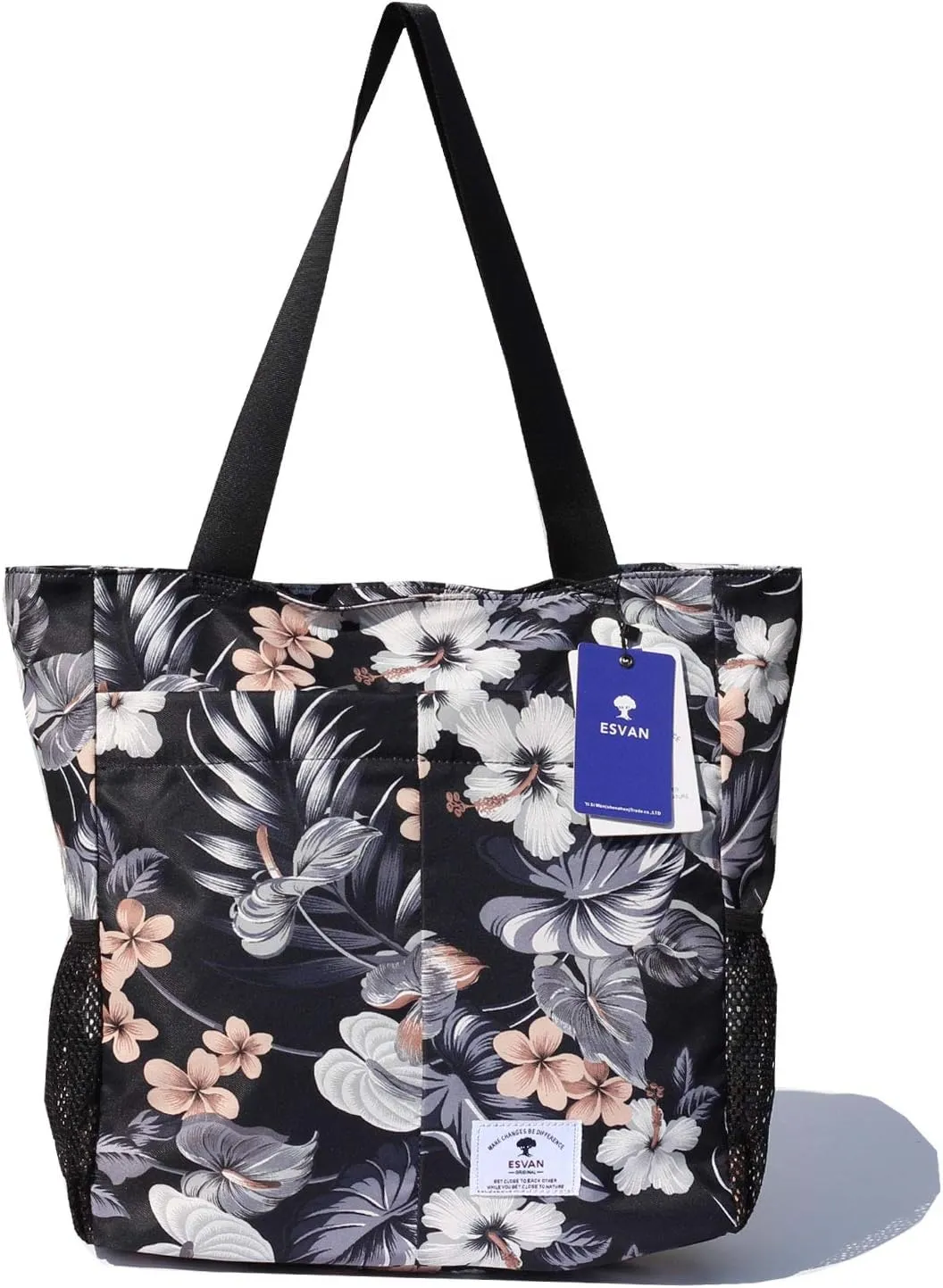 ESVAN Original Floral Tote Bag Large Shoulder Bag with Multi Pockets for Gym Travel Beach Daily Bags