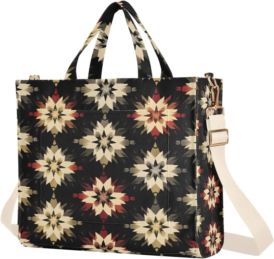 Ethic Pattern Women's Tote Bag Corduroy Cloth Handbag Purse with Detachable Strap Small Size