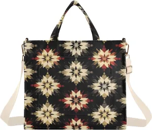 Ethic Pattern Women's Tote Bag Corduroy Cloth Handbag Purse with Detachable Strap Small Size