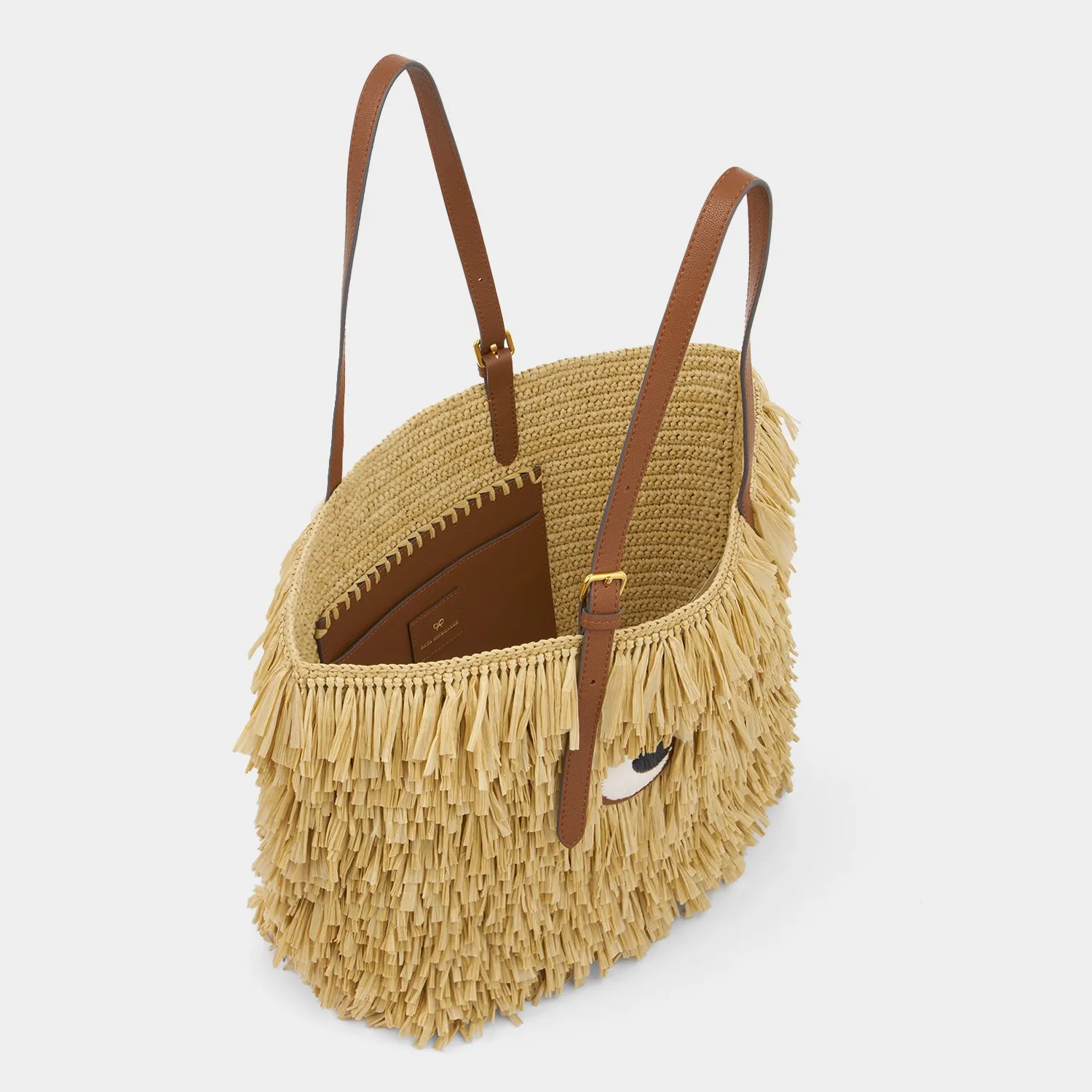 E/W Shag Raffia Eyes Tote