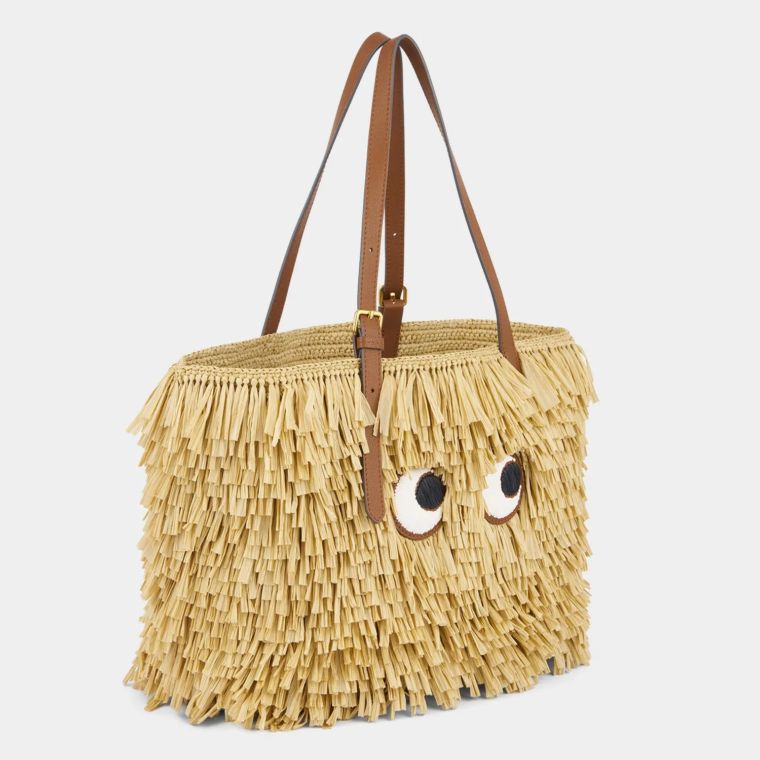 E/W Shag Raffia Eyes Tote