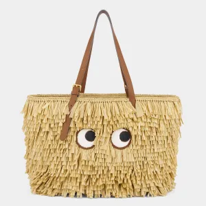 E/W Shag Raffia Eyes Tote