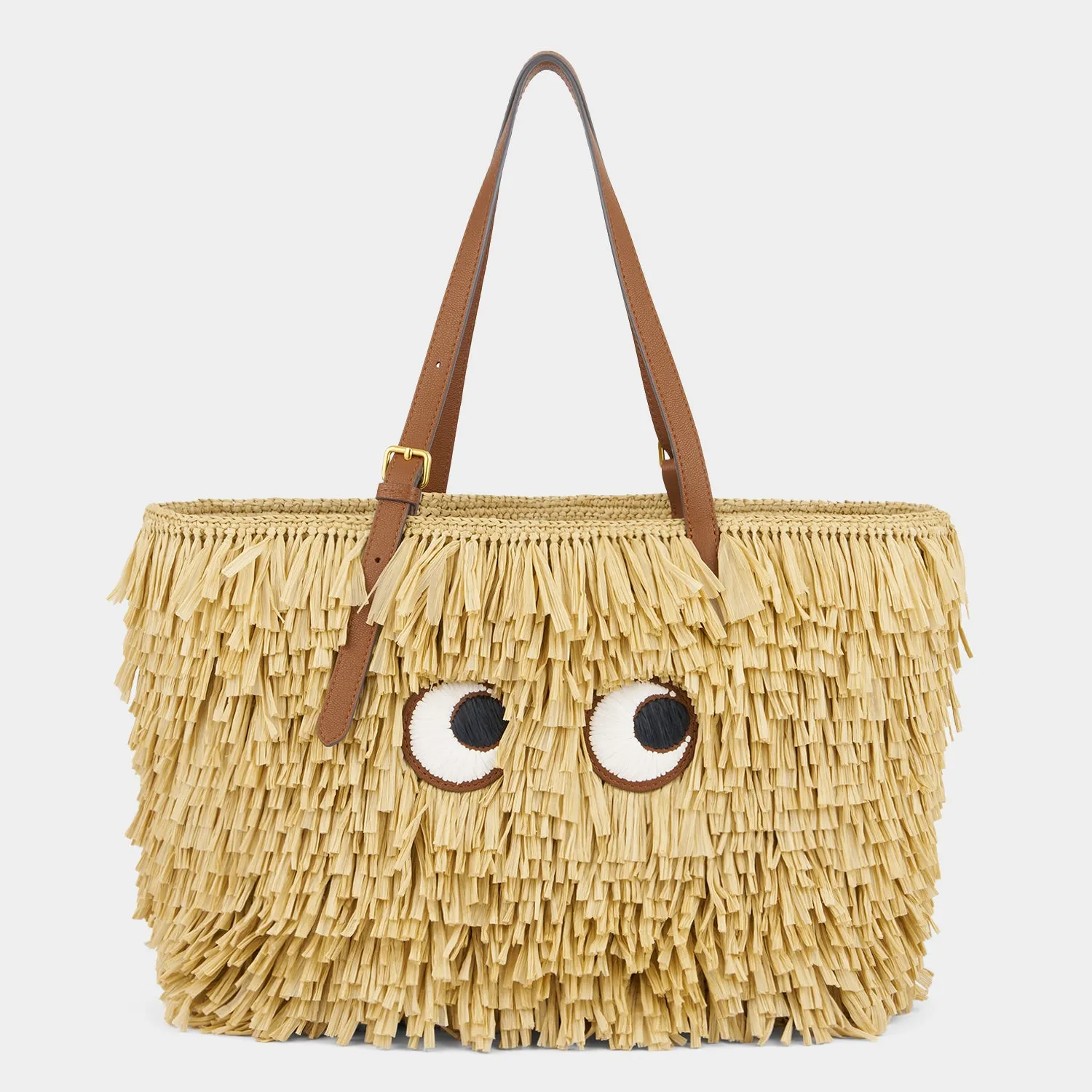 E/W Shag Raffia Eyes Tote
