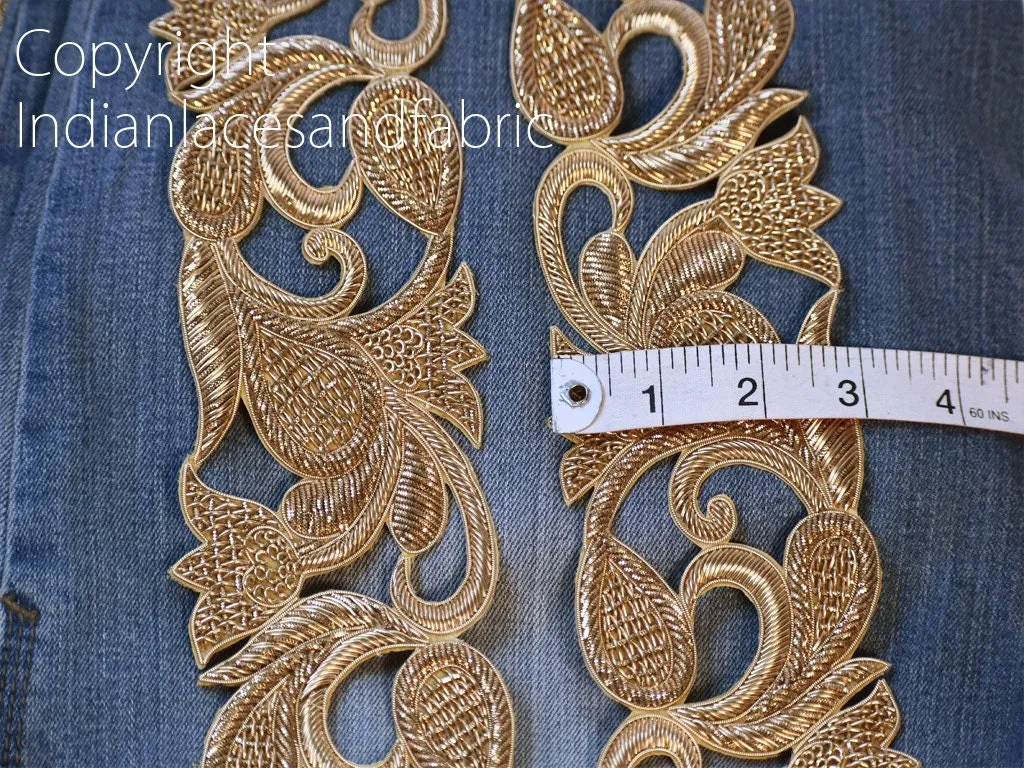 Exclusive Zardozi Handmade Antique Gold Indian Sari Border, Trim By The Yard, Wedding Bride Belt Sash Saree Embroidered Zari Decorative Trim