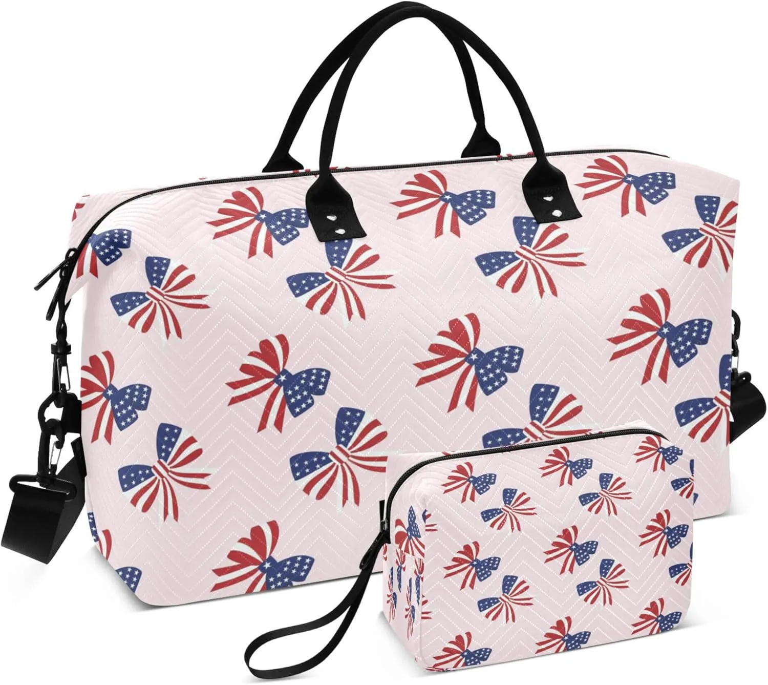 Exnundod Travel Duffel Bags 4th Of July Bow Pattern Sports Gym Bag Independence Day Weekender Carry On Tote Overnight Luggage Bags for Women and Men