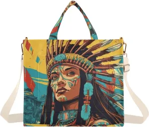 Fantasy Indian Chief Woman Corduroy Women Tote Bag, Handbag Purse with Detachable Strap Small Size