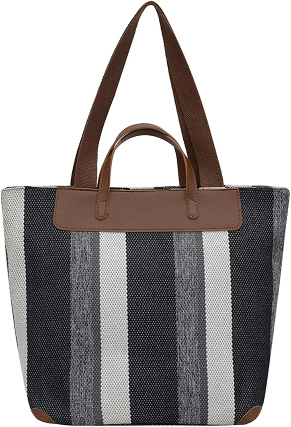Fashion Canvas Tote Bag Women 2024 Large Capacity Handbag Casual College Striped Color Block Shoulder Bag