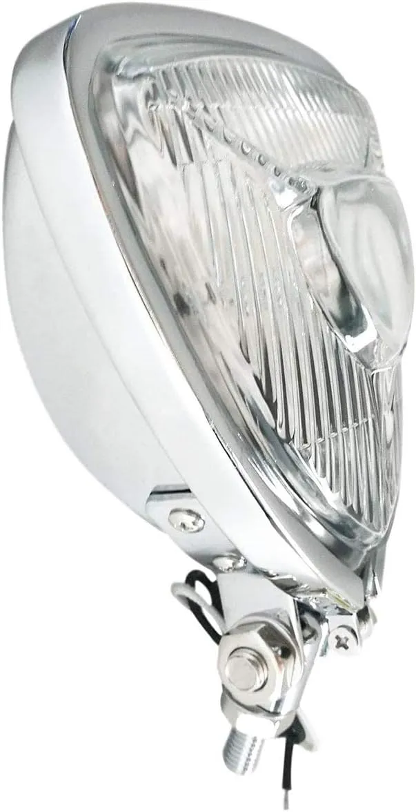 FATECIM Mini Thin Section Triangle Motorcycle Headlight Clear Lens Chrome Light for Harley Chopper Custom