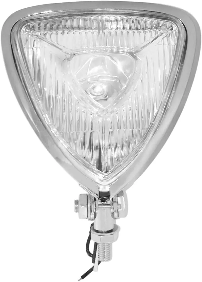 FATECIM Mini Thin Section Triangle Motorcycle Headlight Clear Lens Chrome Light for Harley Chopper Custom