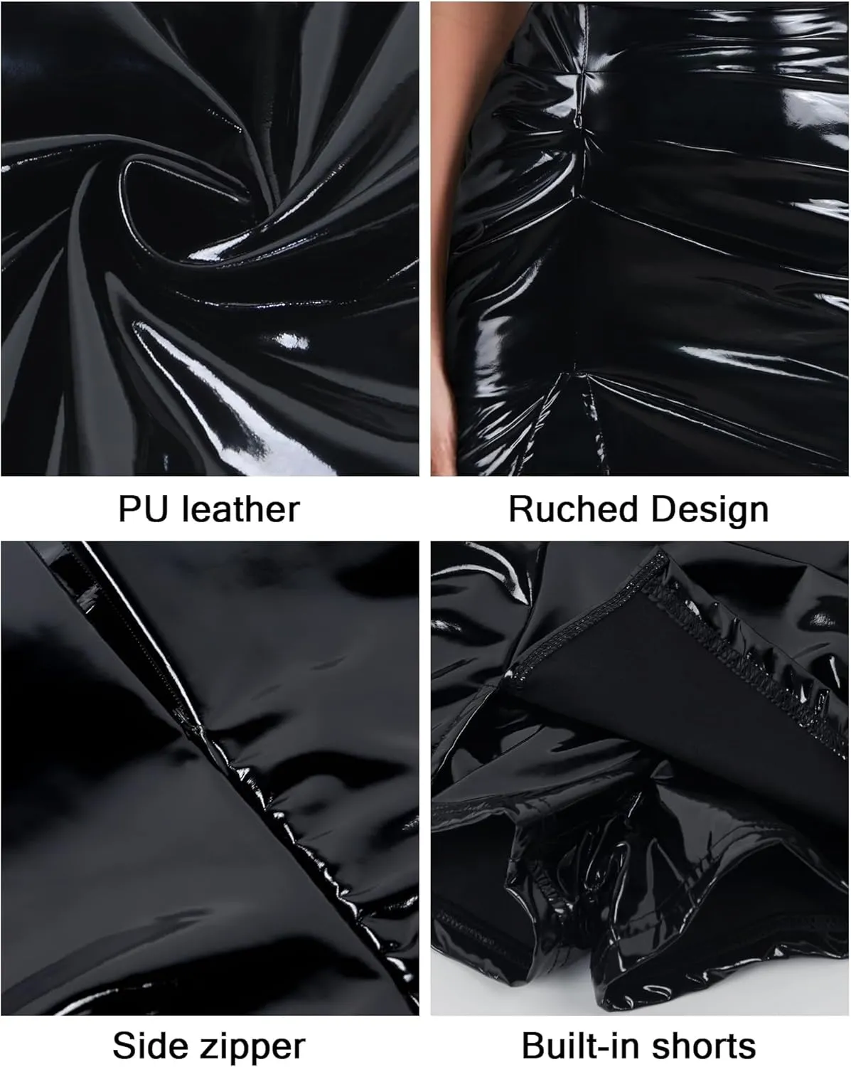 Faux Leather Skirts for Women High Waisted Bodycon Ruched Mini Skort Skirt with Shorts