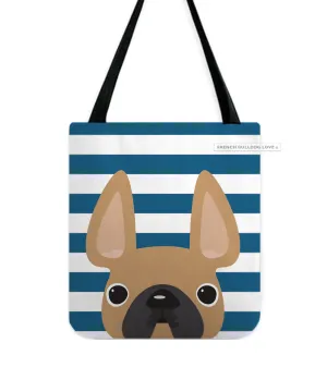 Fawn / Navy Striped French Bulldog Tote Bag