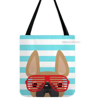 Fawn / Summer Shades French Bulldog on Teal Tote Bag